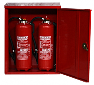 Preview: König 2er Schutzschrank Box f. Feuerlöscher Schrank rot - Brandschutzschrank Schläuche